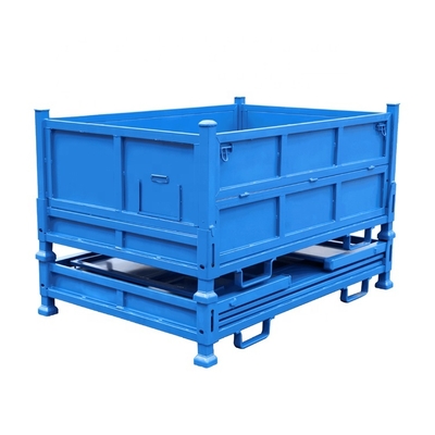 B48: Long Service Life Powder Coating Treatment Able Folding Warehouse Metal Steel Stillage Cage Half Drop Gate Pallet Stillage Box