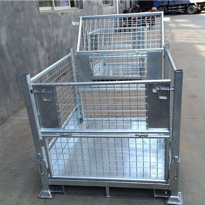 C07:Collapsible Storage Folding Stacked Warehouse Steel Metal Wire Mesh Pallet Stillage Cage Foldable Box Pallet