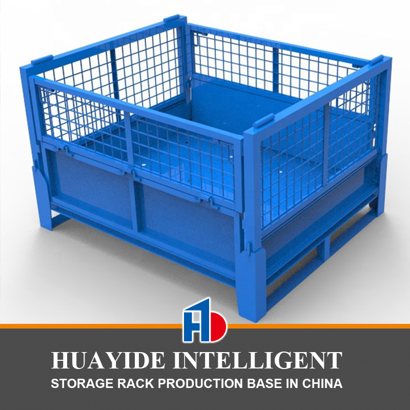 B48: Long Service Life Powder Coating Treatment Able Folding Warehouse Metal Steel Stillage Cage Half Drop Gate Pallet Stillage Box