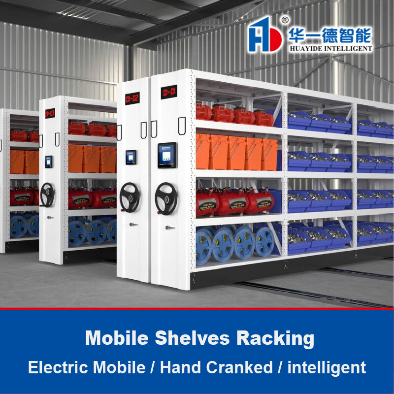 Electric Mobile Shelves Racking Hand Cranked Cargo Mobile Shelving Compact Movable Shelving High-Density Shelves