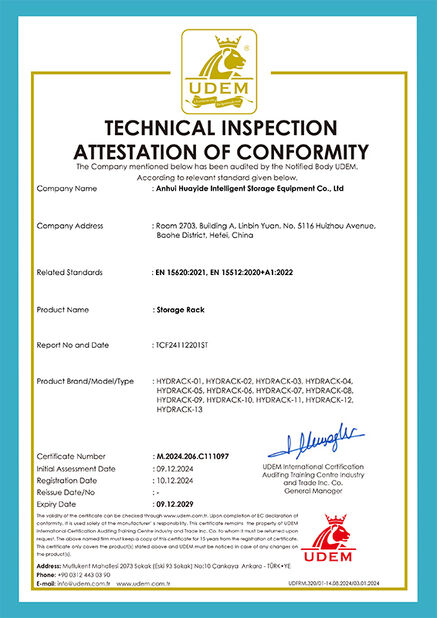 China Anhui Huayide Intelligent Storage Equipment Co., Ltd. certification